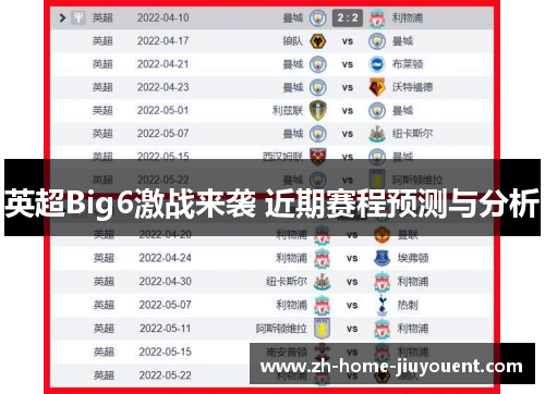 英超Big6激战来袭 近期赛程预测与分析
